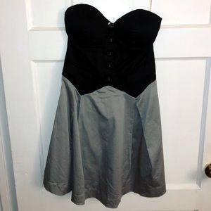 Strapless black and grey mesh back skater dress